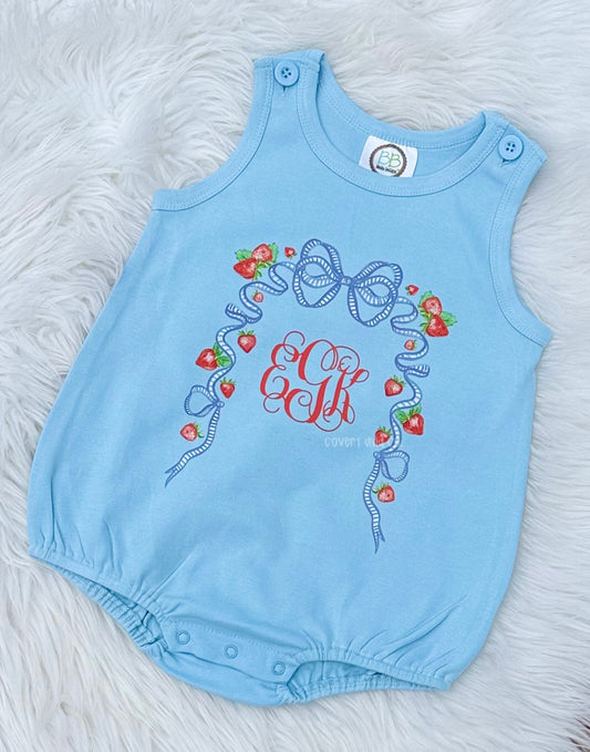 BLUE STRAWBERRY BOW MONOGRAM
